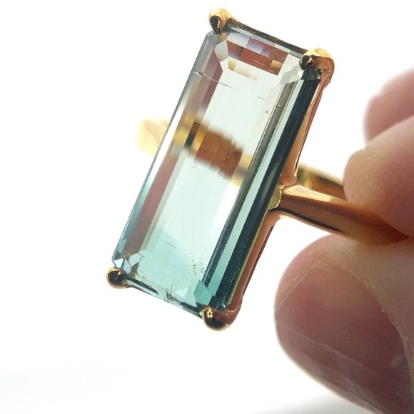 Bi Color Tourmaline 5.28ct Solid 14K Yellow Gold Ring - Picture 1 of 6